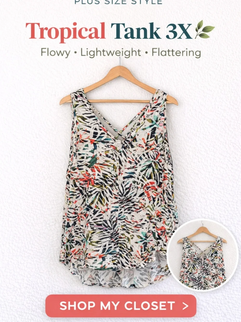 Ava & Viv 3X Tropical Print Tank Top Flowy V-Neck Plus Size - Picture 2 of 4